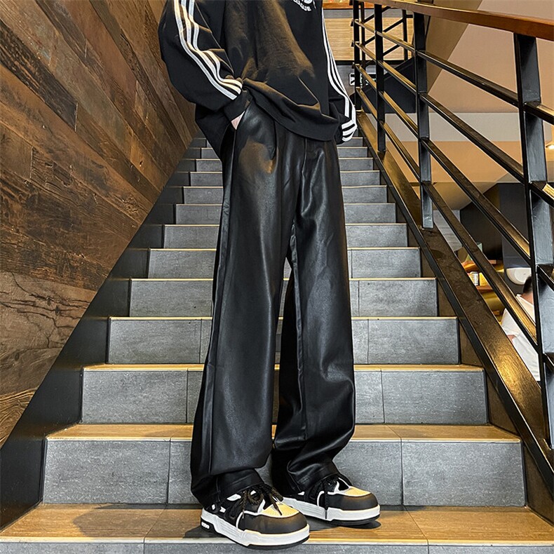8XL-M特大码皮裤男直通休闲裤软软PU皮宽松阔腿男K9102P75控95，男装皮裤，电商D206-1