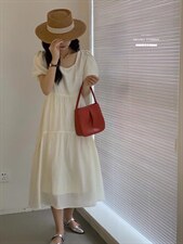 法式泡泡袖连衣裙夏季设计感众温柔高级感初恋裙子，女装连衣裙，香丽迪1