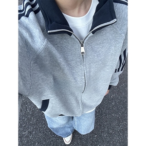 抖音得物高品质26春装美式高街重磅结构拼接织带立领卫衣外套CM42图片