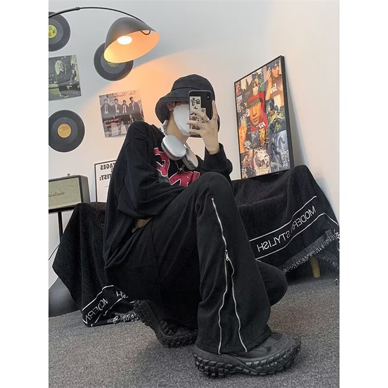 休闲裤男款春季潮流ins痞帅直筒裤潮牌宽松搭扣卷边九分裤子,男装休闲裤,星座716-2