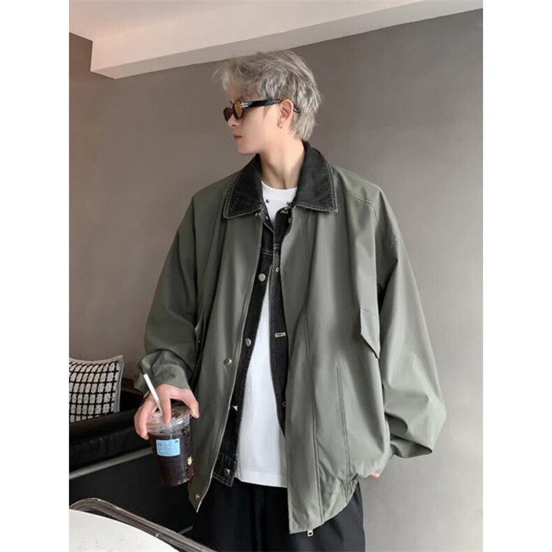 假两件牛仔拼接外套男2024春秋季新款美式痞帅宽松休闲夹克CT147,男装夹克,星座1116A（原606A-3）