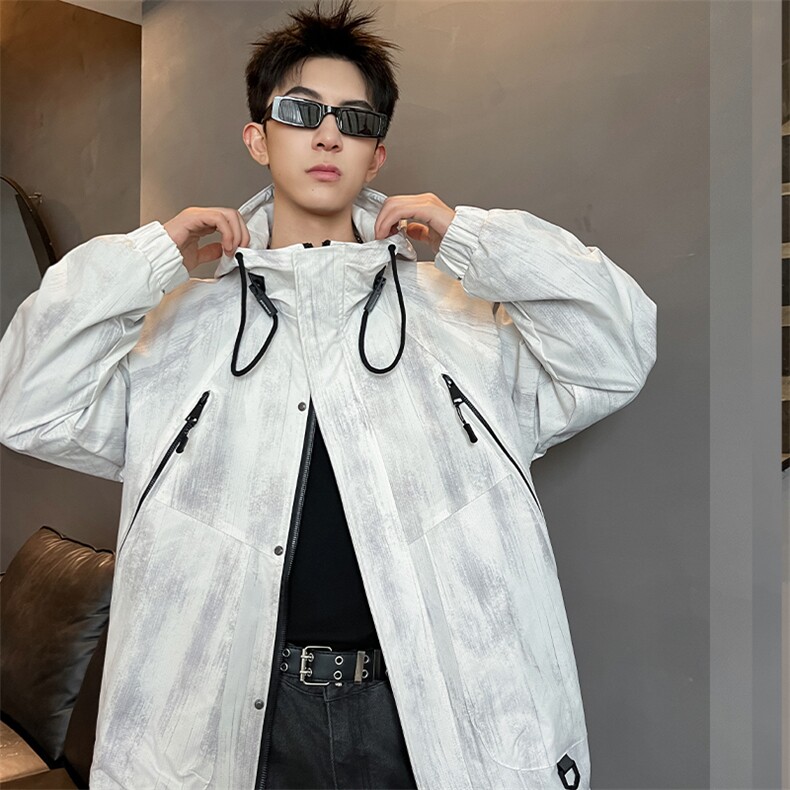 300斤可穿2025秋季新款连帽扎染复古做旧冲锋衣夹克外套男大码，男装夹克，钱塘717(原712)