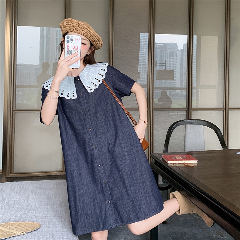 娃娃领薄款牛仔连衣裙女2025夏季宽松减龄小个子韩系学院风A字裙,女装连衣裙,2C053