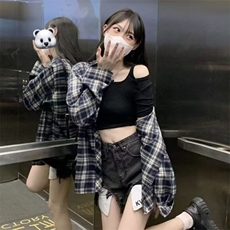 潮撞色格子衬衫男女款春秋季2025新款宽松休闲长袖百搭衬衣复古，男装衬衫，星座506A