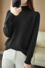 重磅加厚100%全棉线针织衫女秋冬半高领长袖纯色套头毛衣保暖打底，女装针织衫/毛衣，斯美雅电商供货