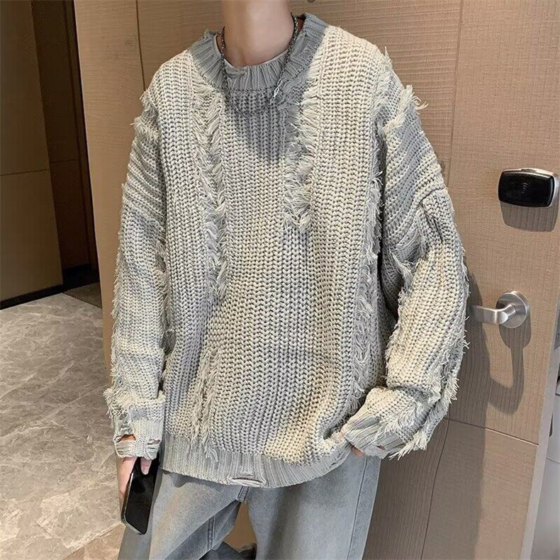 秋冬季新款毛衣男美式小众复古流苏破洞宽松慵懒针织衫M7060,男装针织衫/毛衣,星座1116A-1（原606A）