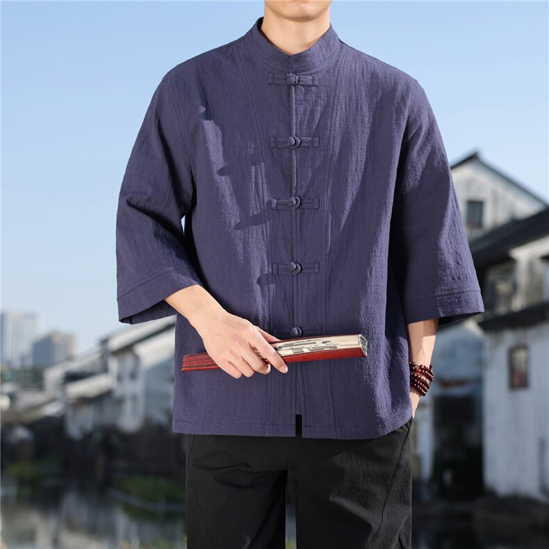 2026夏季新款风盘扣纯色休闲宽松大码纯棉T恤CS2605,男装T恤,电商A008