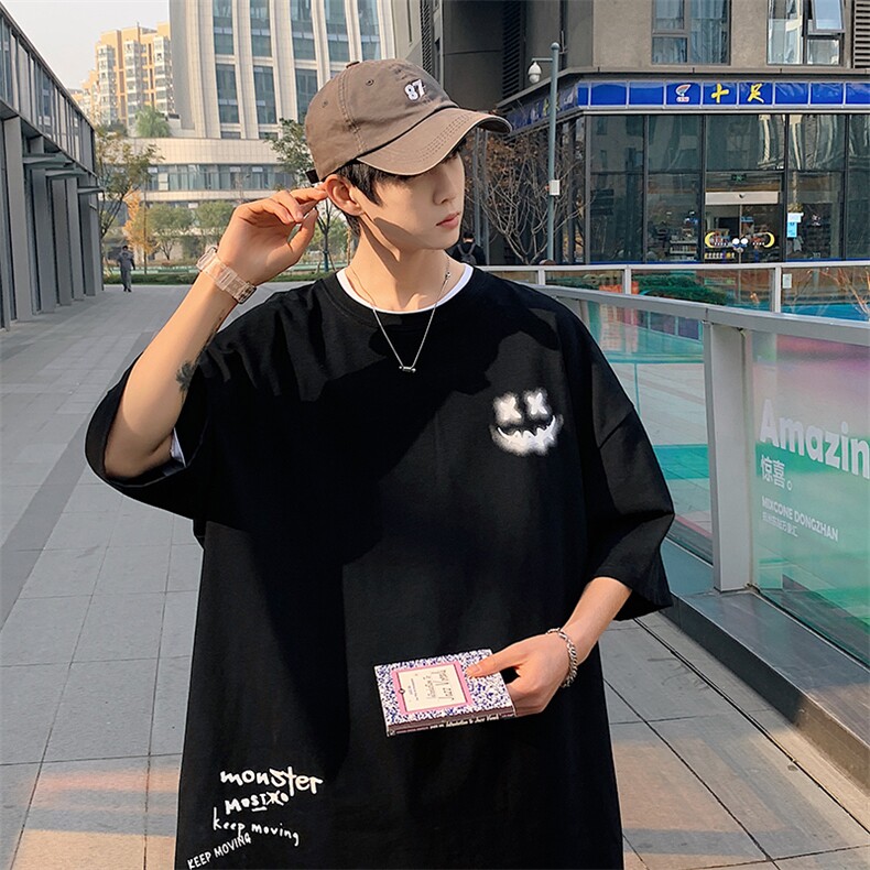 DX90P35港风纯短袖青少年学生百搭休闲潮流宽松T恤纯上衣,男装T恤,星座1204-3