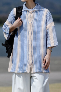 8XL-M 特大码美式撞色新中式短袖衬衫男翻领休闲针织开衫DX312P35图片