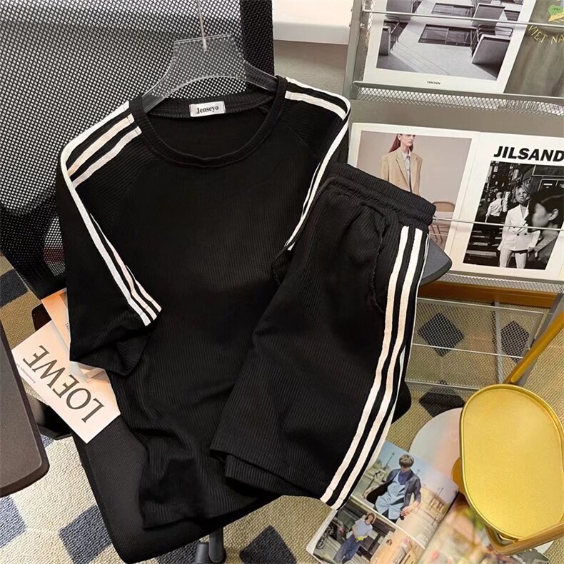 华夫格休闲运动套装男夏季潮流情侣短袖t恤短裤两件套TZ0812-P35,男装休闲套装,星座1008
