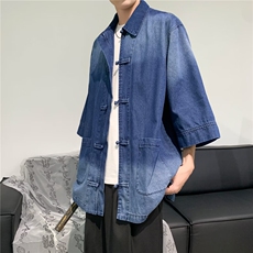 新中式牛仔衬衫男短袖韩版潮流百搭帅气2024新款ins外套CY819-P63，男装衬衫，星座412-3