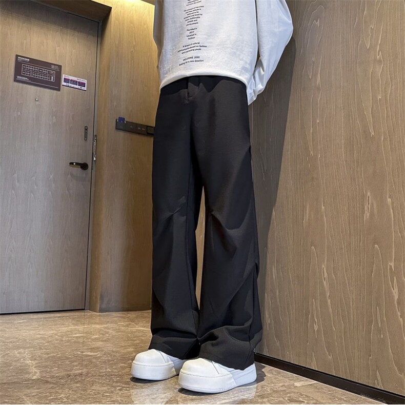 宽松阔腿休闲裤男2025秋季新款老钱风简约纯色直筒褶皱感西裤,男装西裤,星座410-6（原星座1304-1）