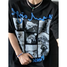 1506/QA15040/P32美式潮牌复古金毛小狗重磅纯棉短袖t恤，男装T恤，星座1506