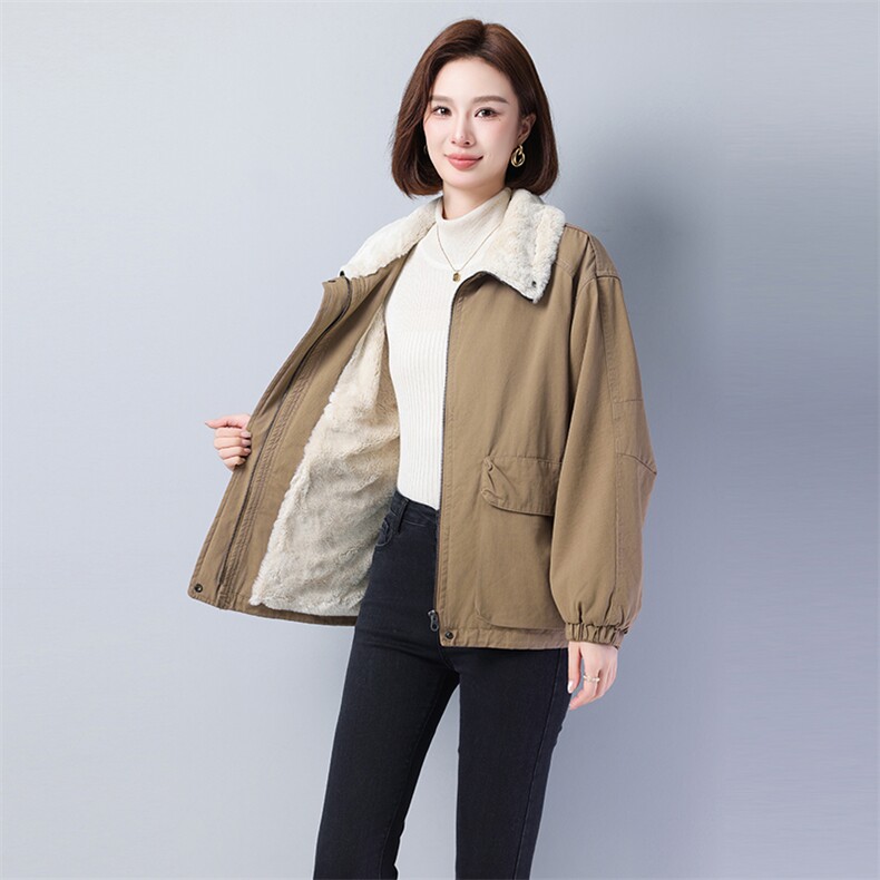 秋冬季保暖加绒加厚款派克服不连帽宽松加厚常规长袖916款，女装派克服，秋牧寒烟