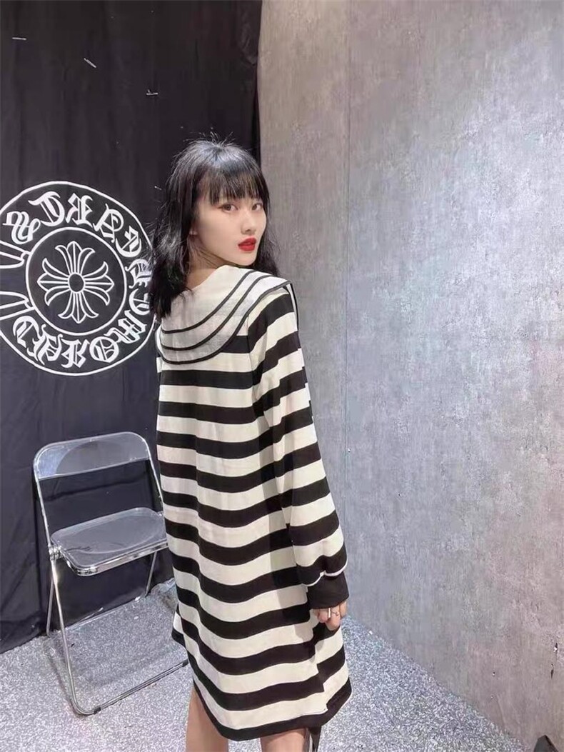 娃娃领条纹连衣裙，女装连衣裙，时代公主