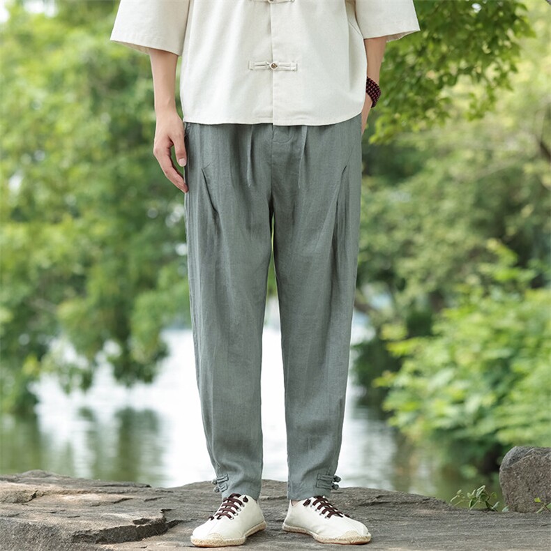 纯亚麻脚口盘扣休闲裤星座815-8612p110,男装休闲裤,星座815（原A203）