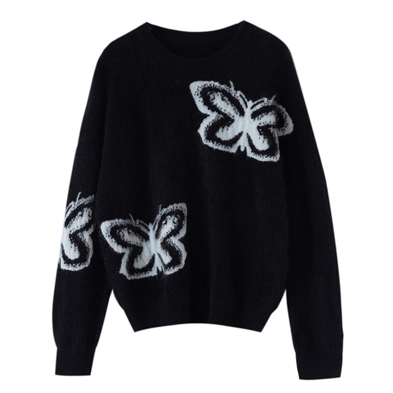 2025年秋季圆领长袖时尚百搭休闲蝴蝶，女装羊绒衫，初婷羊绒