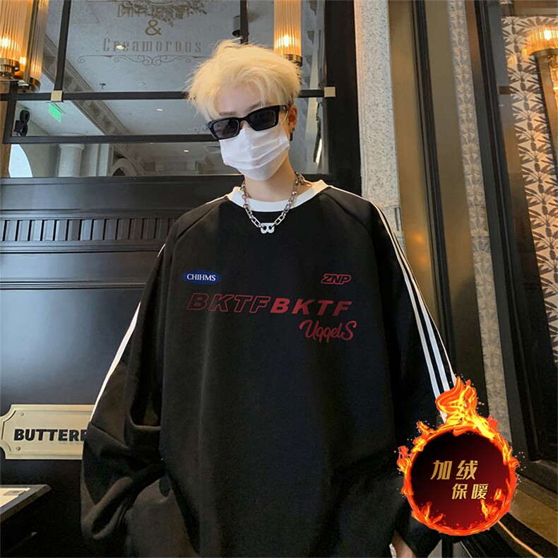 抖音得物供货提供视频秋冬重磅美式宽松织带圆领卫衣0305,男装卫衣,电商A486