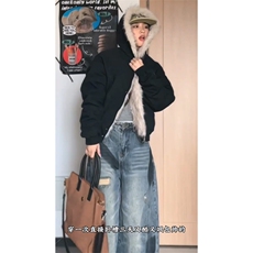 现货高品质美式高街冬季重磅硬挺短款座山雕毛领棉衣男女加厚外套，男装棉衣，电商A486