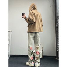 B221美式ins高街暗黑小众情侣毛巾绣直筒牛仔裤LK23021-P65控88，男装牛仔裤，电商B221
