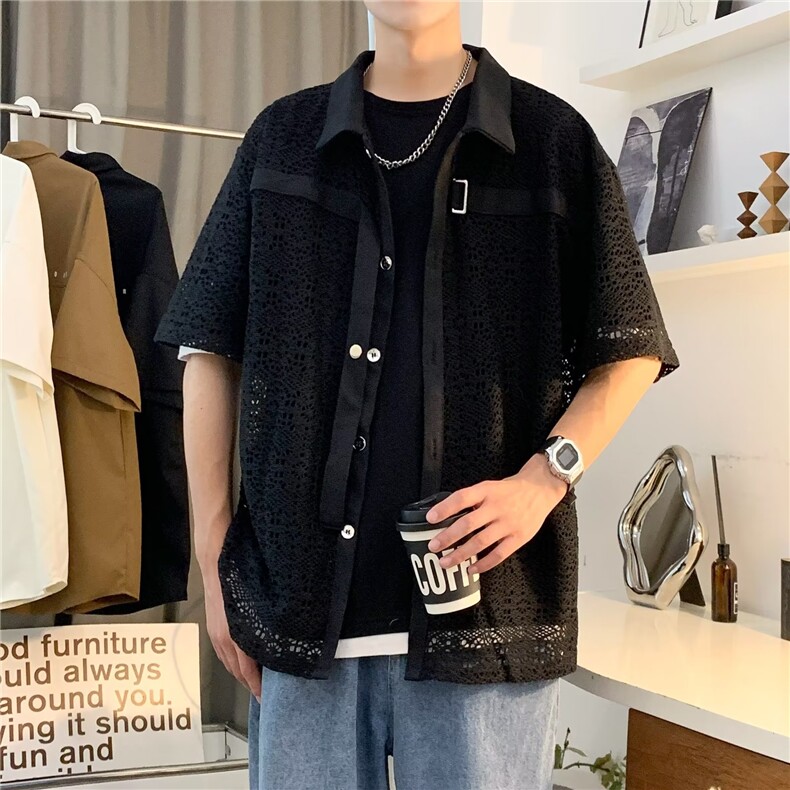夏季新款衬衫潮流慵懒男方领衬衫 P46图片