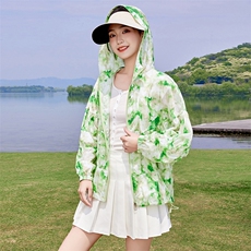 防晒衣女短款2024年夏季新款时尚开衫透气户外薄款花色防晒服外套，女装防晒衣，以桐