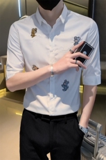 2023男夏装新款男刺绣轻奢中袖衬衫社会小伙风，男装衬衫，电商B216（原B302）