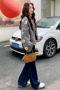 灰色小香风碎花毛呢外套女秋冬2025新款时髦洋气减龄爆款大衣短款图片