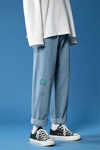 秋冬韩版复古牛仔裤港味街头潮流宽松直筒牛仔裤男女图片