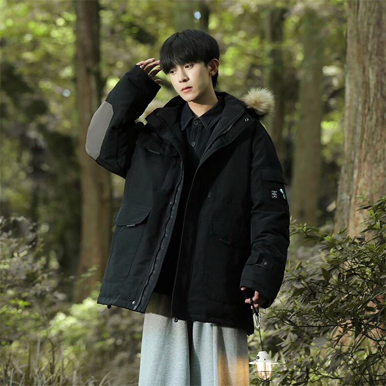 山系军绿色棉服男款冬季潮牌宽松大码毛领棉袄连帽工装棉衣服外套,男装棉衣,星座717