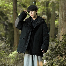 山系军绿色棉服男款冬季潮牌宽松大码毛领棉袄连帽工装棉衣服外套，男装棉衣，星座717