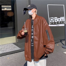 春秋新款美式复古设计感机车皮衣外套男潮牌宽松情侣痞帅皮夹克潮，男装夹克，星座716-4