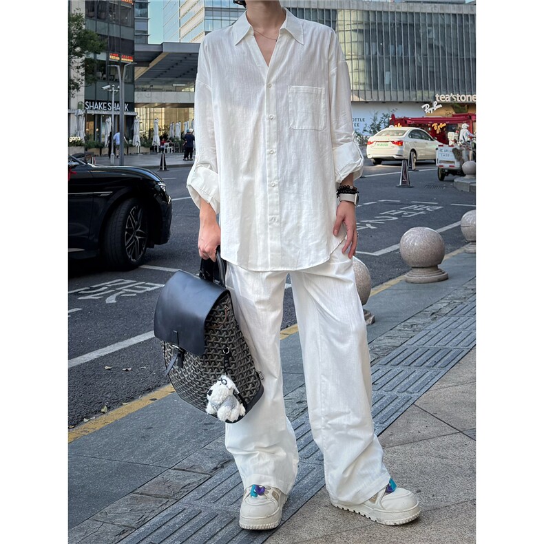 C316CS2522P58K2523P58夏秋新款长袖衬衫棉麻白色黑色裤子,男装衬衫,电商C316