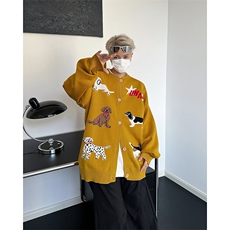 秋冬季美式复古卡通针织开衫毛衣男女新款慵懒风毛衣MY0985-P65，男装针织衫/毛衣，星座308B-2