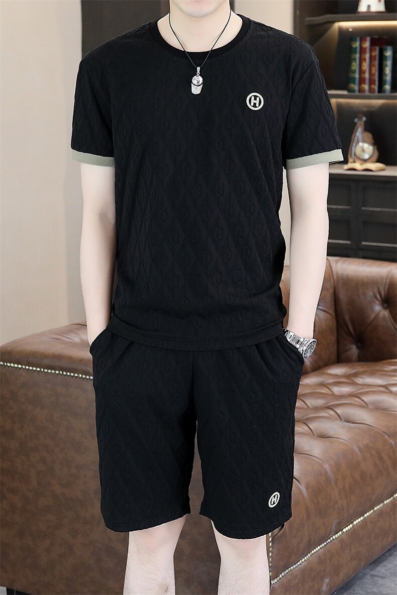 polo衫中年商务休闲男装夏季新款男士短袖T恤套装半袖翻领上衣服,男装休闲套装,电商B212（原钱塘6029）