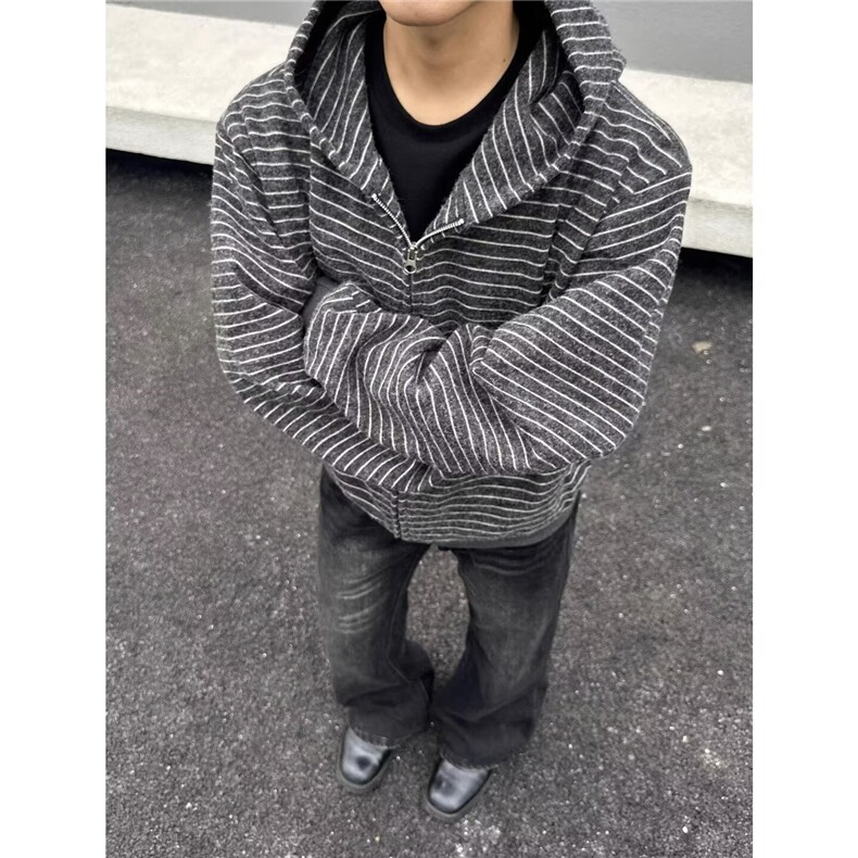 W303-P65流行原宿新款简约文艺气质高质量条纹卫衣潮流ins日系,男装卫衣,电商B323A