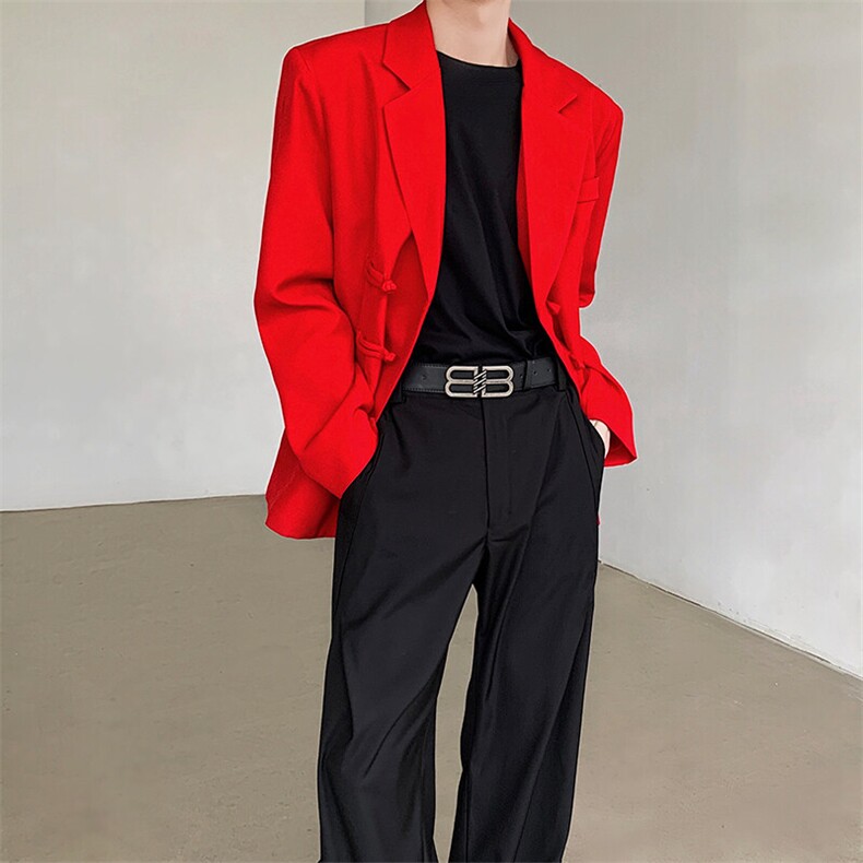 改良新中式红色西装外套男士风宽松盘扣西服春秋XF724P108,男装西服,星座512-1（原513-3）