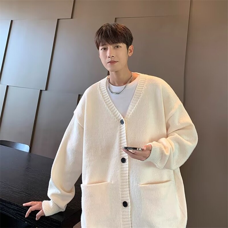 V领开衫毛衣秋冬新款情侣男士针织衫潮流慵懒风线衣外套MZ832-P52图片