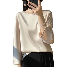 缎面短袖衬衫女2024年秋季新款潮气质时尚上衣，女装衬衫，绒宛羊绒