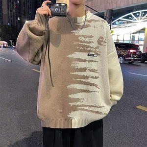 日系潮牌撞色圆领毛衣男春秋季流百搭套头休闲针织衫MY7022/P45
