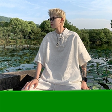 量大优供视频新风蝴蝶提花冰丝短袖短裤套装男TZ2405-特P60，男装牛仔裤，电商A028