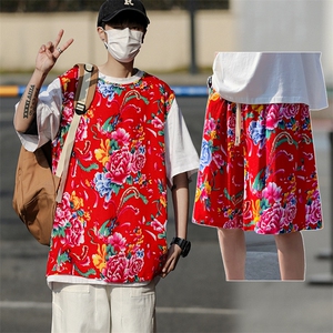 TZ04东北大花坎肩无袖背心马甲短裤套装大码风民族特色汉服潮图片