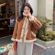 【新款现货】皮毛一体女冬季保暖麂皮短款外套99037款P195K278，女装短外套，2C316