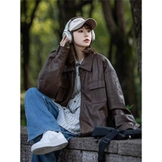 慵懒凯美拉皮外套原宿新款时尚日系简约ins百搭文艺气质流行潮流，女装短外套，星座1210-1
