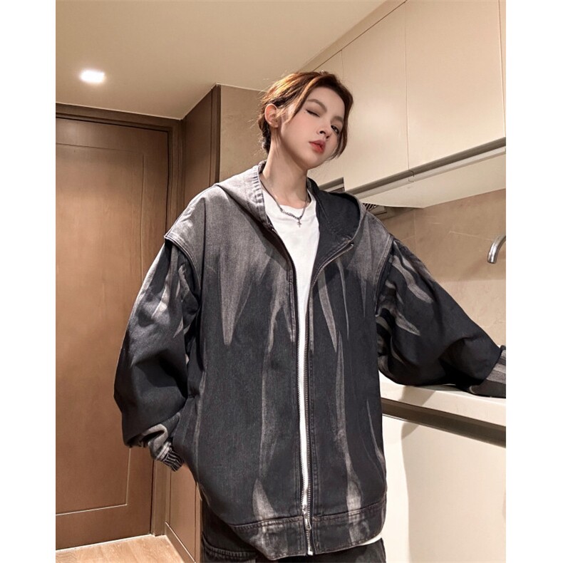 XZ809A/ZRNZ01/P115/控138美式牛仔水洗假俩件宽松休闲连帽上衣,男装夹克,星座809A(原222-1)