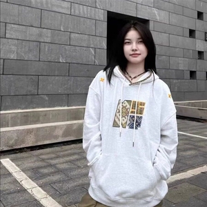 美式复古灰色设计感连帽套头卫衣男女春秋潮牌小众百搭慵懒风上衣图片