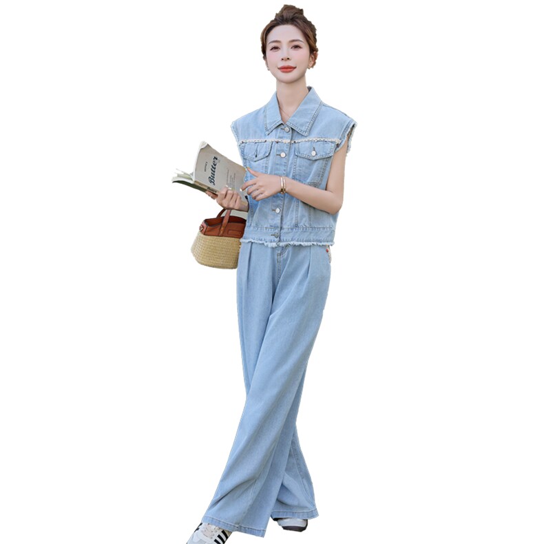 （新款现货）2026牛仔套装夏季女无袖马甲长筒半身裙吊带两件套,女装套装/套裙,印象茜