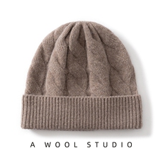 2025年春季秋冬新款百搭绞花翻遍帽，帽子，绒朵羊绒