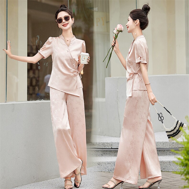 新中式国风气质套装女2024新款夏季时尚职业速干高端大气两件套裤，女装套装/套裙，依路服饰
