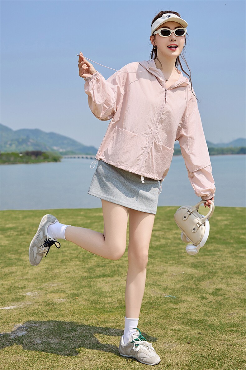 时尚防晒衣女夏季2025新款宽松休闲防晒服连帽户外透气开衫薄外套,女装防晒衣,以桐
